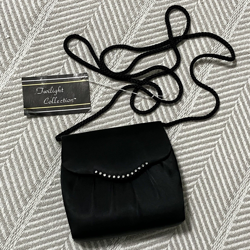 Black Evening Bag Pacific Express Twilight Collection Black Satin Rhinestone NEW